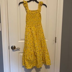 KATE SPADE XS yellow smocked ditsy bud dress midi length